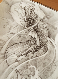 鲤鱼纹身手稿艺术图片 麋鹿纹身图案手稿